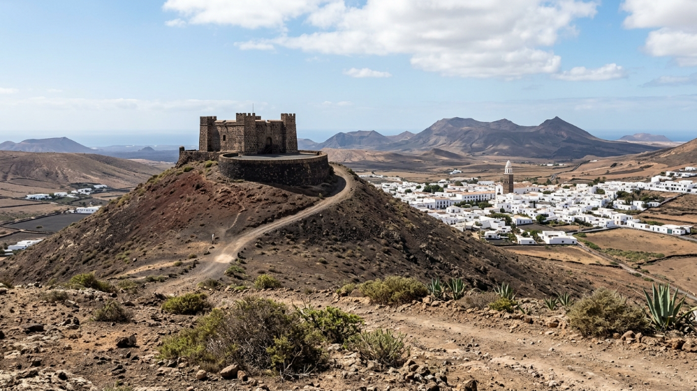 Château de Santa Bárbara au sommet d'un volcan surplombant le village de Teguise