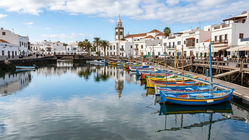 Barques colorées se reflétant dans le Charco de San Ginés, Arrecife